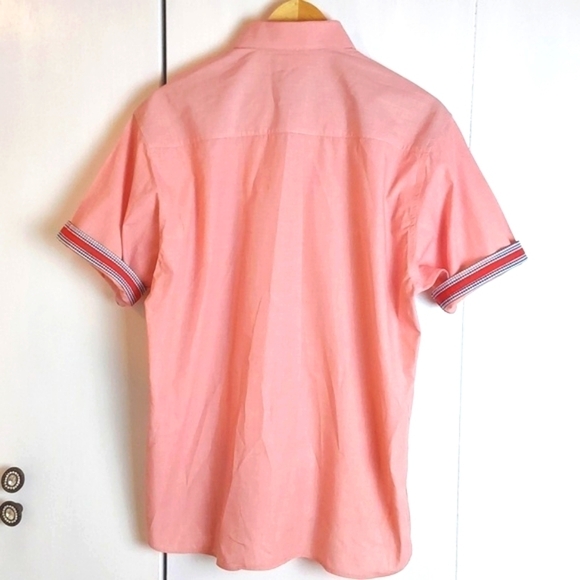 Alquima Elemental Mens Pink Buttondown Contrast Cuff Dress Shirt Preppy Sz.Large - Picture 6 of 11